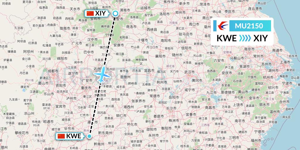 MU2150 China Eastern Airlines Flight Map: Guiyang to Xi'an