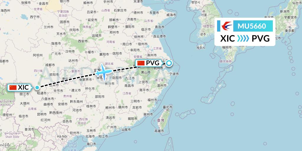 MU5660 China Eastern Airlines Flight Map: Xichang to Shanghai