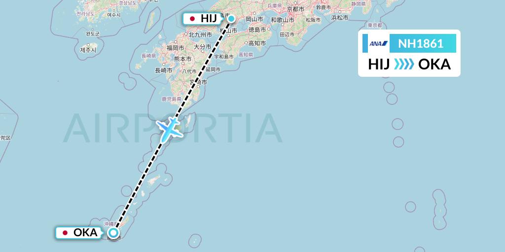 NH1861 All Nippon Airways Flight Map: Hiroshima to Naha