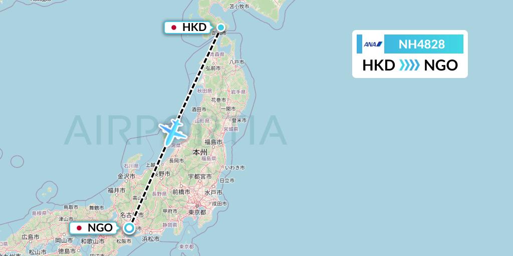 NH4828 All Nippon Airways Flight Map: Hakodate to Nagoya
