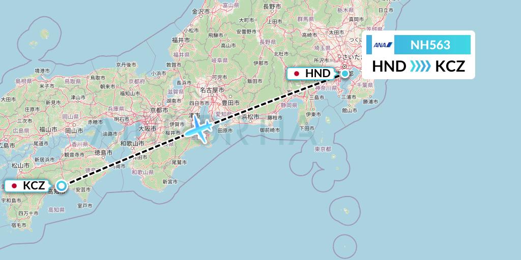 NH563 All Nippon Airways Flight Map: Tokyo to Nankoku