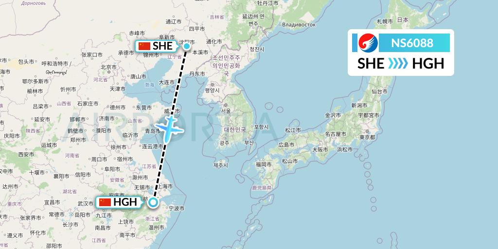 NS6088 Hebei Airlines Flight Map: Shenyang to Hangzhou
