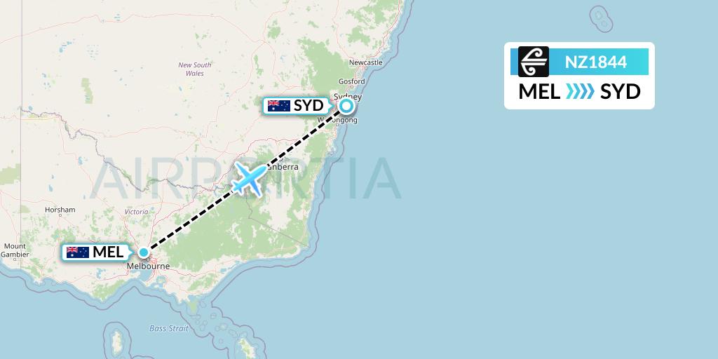 NZ1844 Air New Zealand Flight Map: Melbourne to Sydney