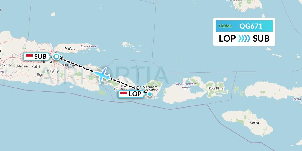QG671 Citilink Flight Map: Lombok to Surabaya