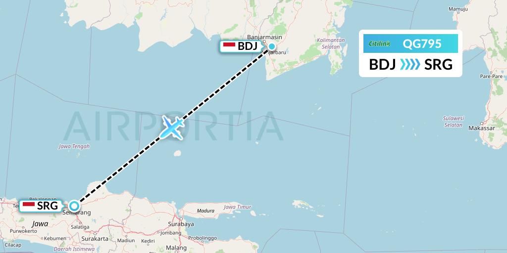 QG795 Citilink Flight Map: Banjarmasin to Semarang