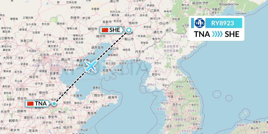 RY8923 Jiangxi Air Flight Map: Jinan to Shenyang