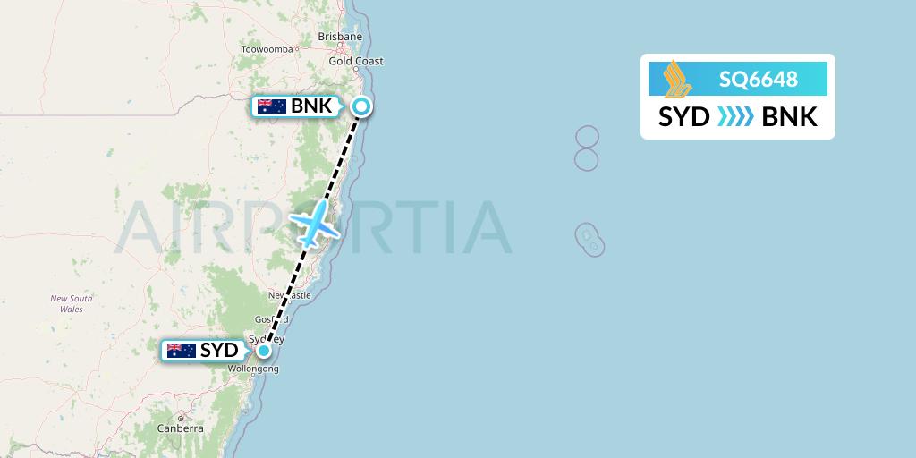 SQ6648 Singapore Airlines Flight Map: Sydney to Ballina