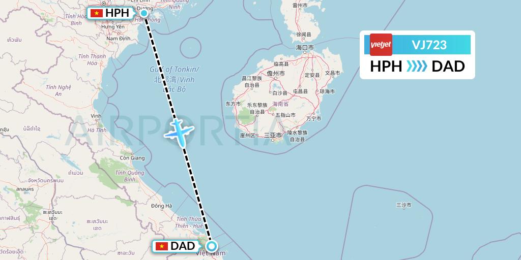 VJ723 VietJet Air Flight Map: Haiphong to Da Nang