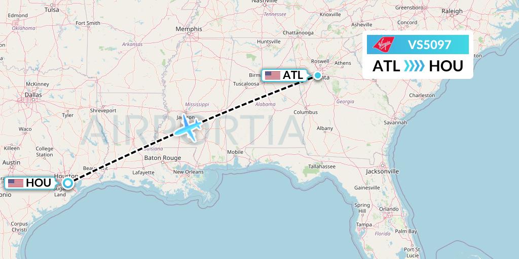 VS5097 Virgin Atlantic Airways Flight Map: Atlanta to Houston