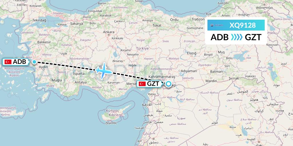 XQ9128 SunExpress Flight Map: Izmir to Gaziantep