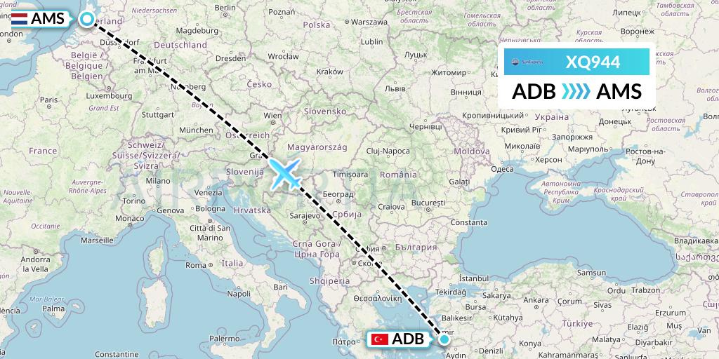 XQ944 SunExpress Flight Map: Izmir to Amsterdam