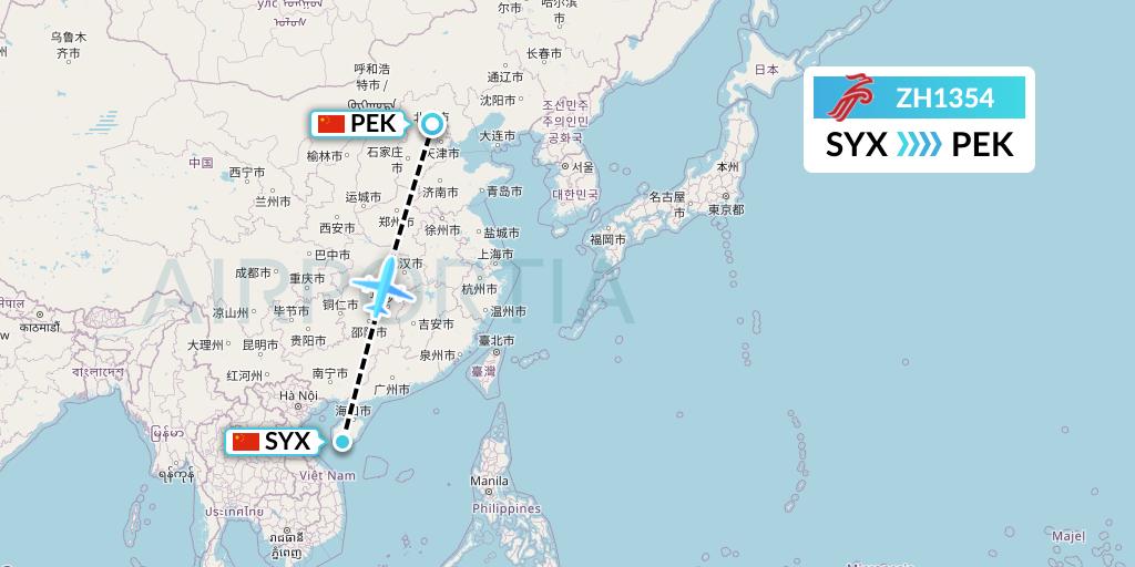 ZH1354 Shenzhen Airlines Flight Map: Sanya to Beijing