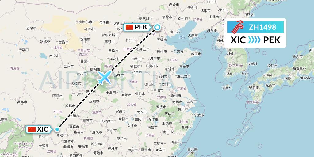 ZH1498 Shenzhen Airlines Flight Map: Xichang to Beijing