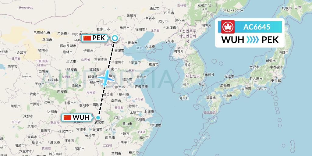 AC6645 Air Canada Flight Map: Wuhan to Beijing