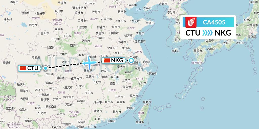CA4505 Air China Flight Map: Chengdu to Nanjing