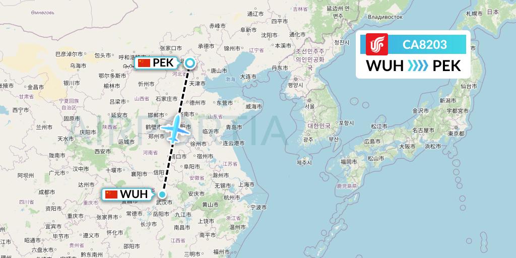 CA8203 Air China Flight Map: Wuhan to Beijing