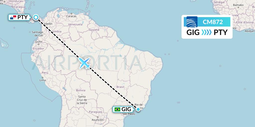 CM872 Copa Airlines Flight Map: Rio de Janeiro to Panama City