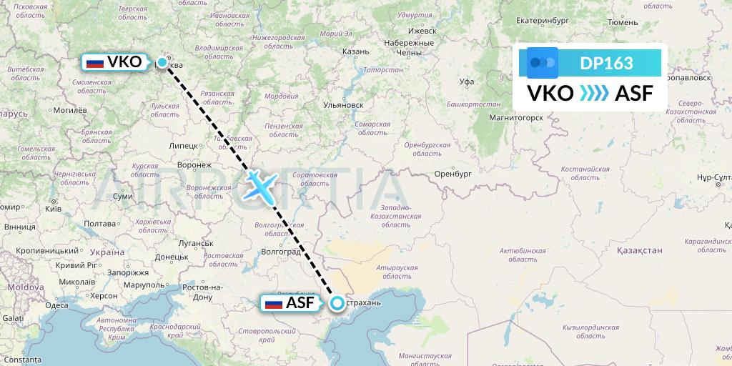 DP163 Pobeda Flight Map: Moscow to Astrakhan