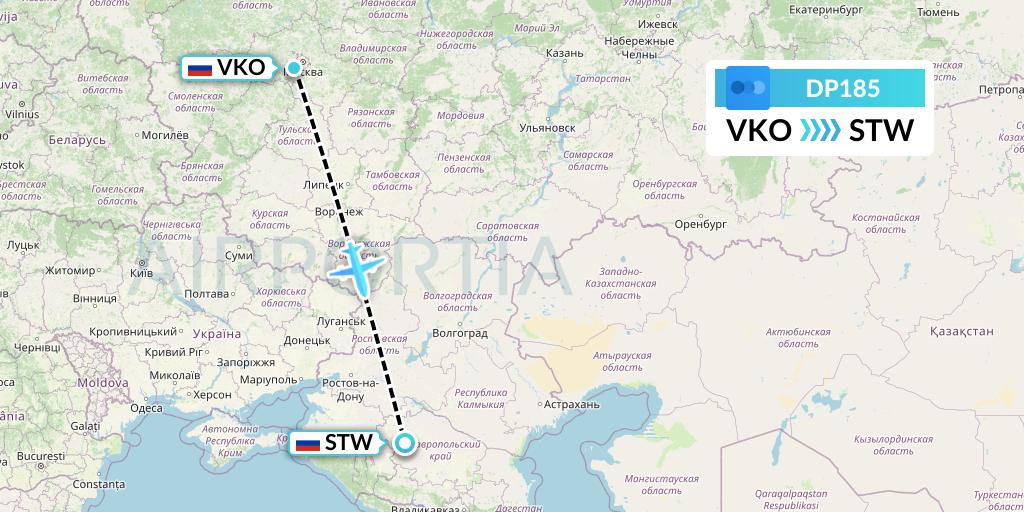 DP185 Pobeda Flight Map: Moscow to Stavropol
