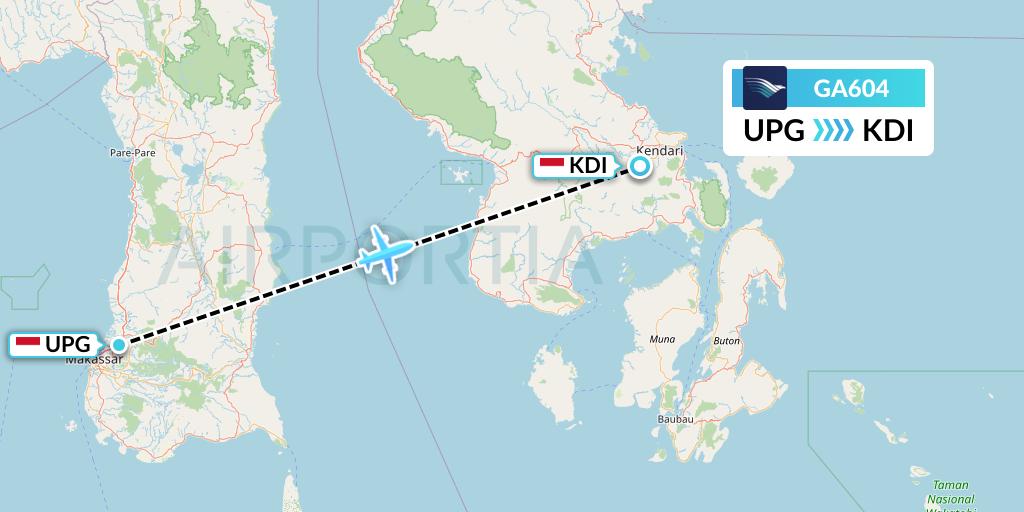 GA604 Garuda Indonesia Flight Map: Makassar to Kendari