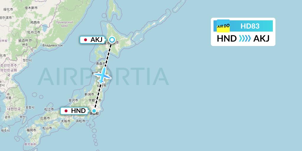 HD83 Air Do Flight Map: Tokyo to Asahikawa