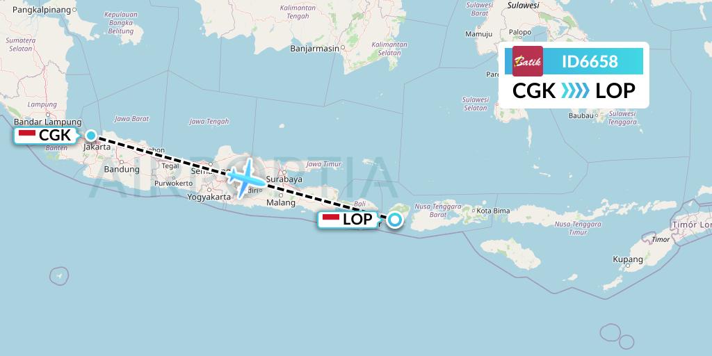 ID6658 Batik Air Flight Map: Jakarta to Lombok