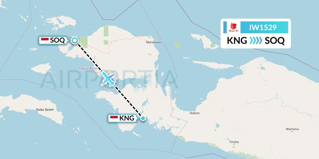 IW1529 Wings Air Flight Map: Kaimana-Papua Island to Sorong