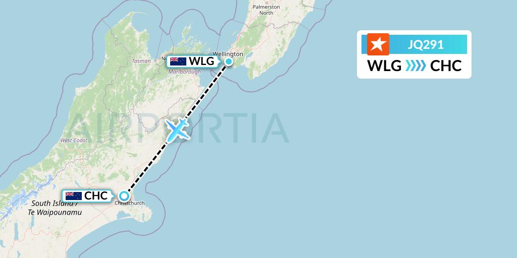 JQ291 Jetstar Airways Flight Map: Wellington to Christchurch