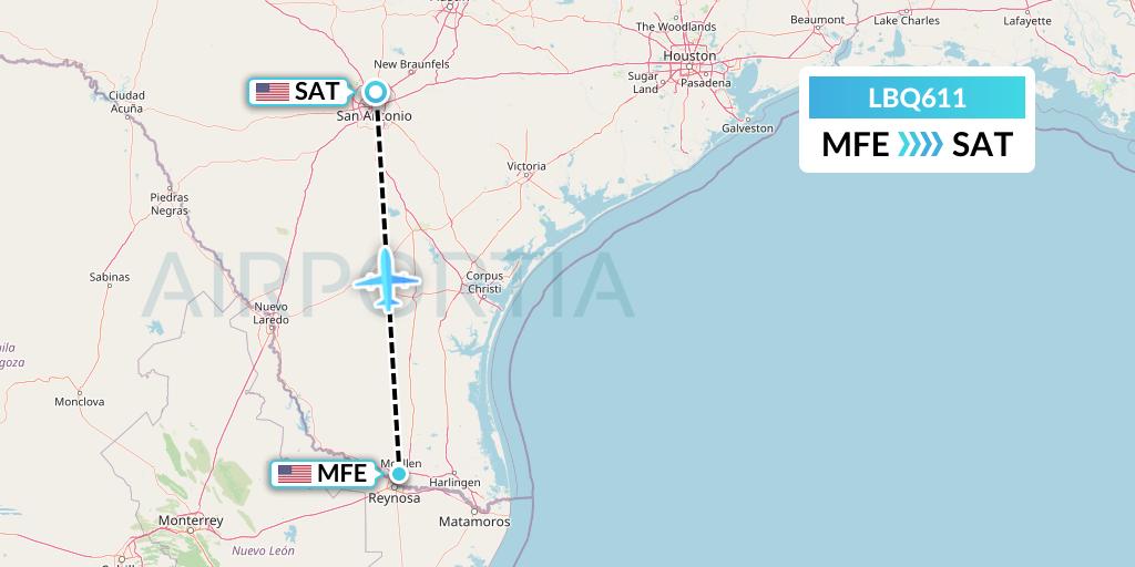 LBQ611 Quest Diagnostics Flight Map: McAllen to San Antonio