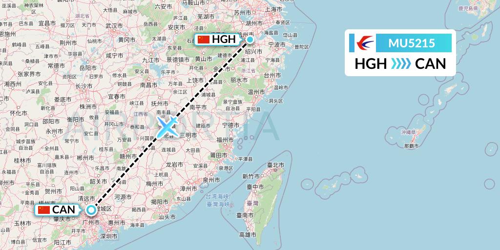 MU5215 China Eastern Airlines Flight Map: Hangzhou to Guangzhou