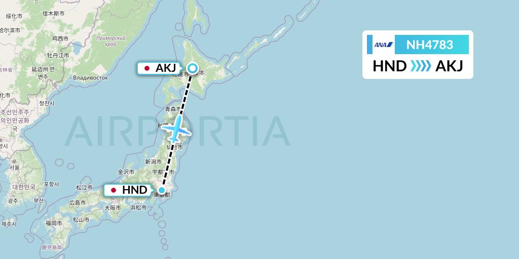 NH4783 All Nippon Airways Flight Map: Tokyo to Asahikawa