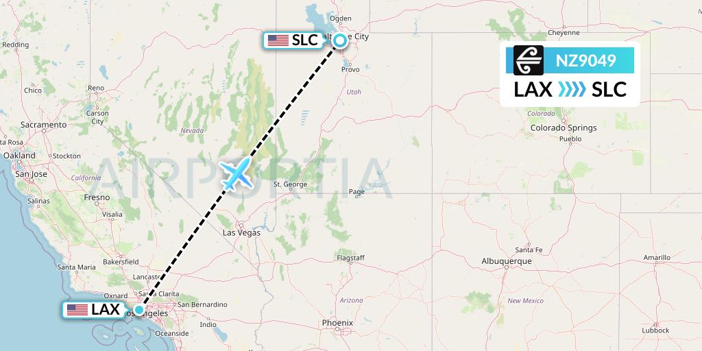 NZ9049 Air New Zealand Flight Map: Los Angeles to Salt Lake City