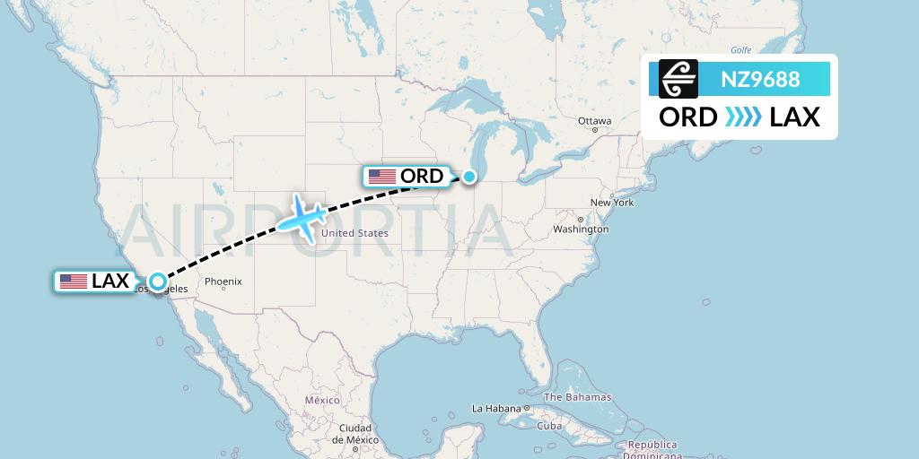 NZ9688 Air New Zealand Flight Map: Chicago to Los Angeles