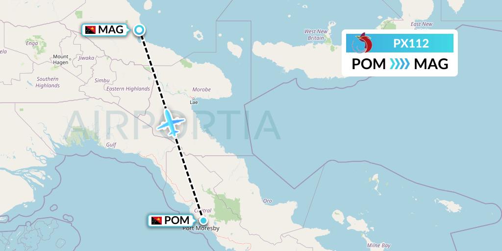 PX112 Air Niugini Flight Map: Port Moresby to Madang