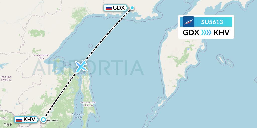 SU5613 Aeroflot Flight Map: Magadan to Khabarovsk