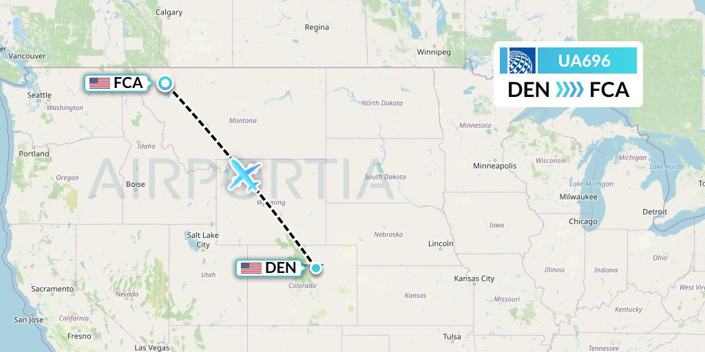 UA696 United Airlines Flight Map: Denver to Kalispell