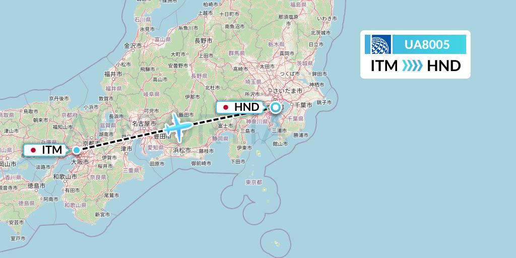 UA8005 United Airlines Flight Map: Osaka to Tokyo