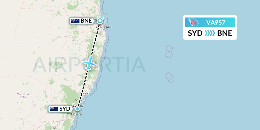 VA957 Virgin Australia Flight Map: Sydney to Brisbane
