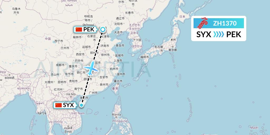 ZH1370 Shenzhen Airlines Flight Map: Sanya to Beijing