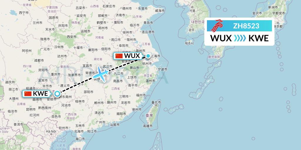 ZH8523 Shenzhen Airlines Flight Map: Wuxi to Guiyang
