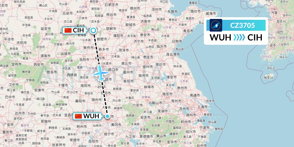 CZ3705 China Southern Airlines Flight Map: Wuhan to Changzhi