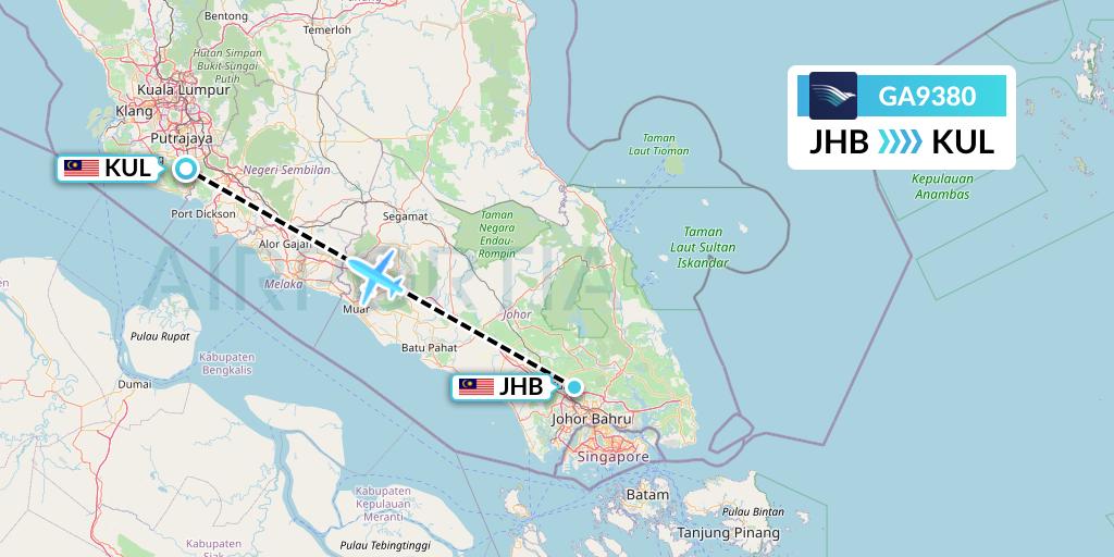 GA9380 Garuda Indonesia Flight Map: Johor Bahru to Kuala Lumpur