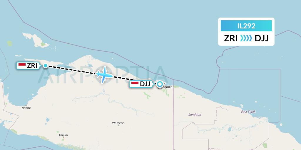 IL292 Trigana Air Service Flight Map: Serui-Japen Island to Jayapura