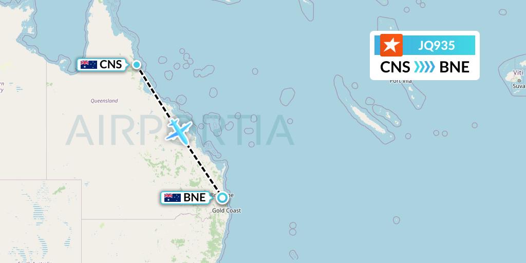 JQ935 Jetstar Airways Flight Map: Cairns to Brisbane