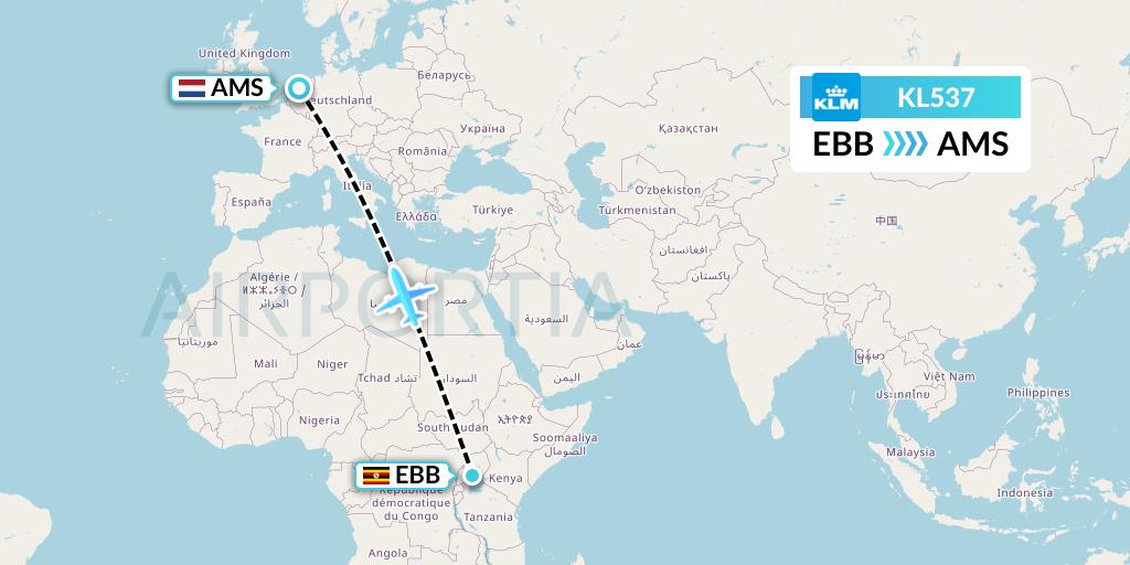 KL537 KLM Flight Map: Entebbe to Amsterdam