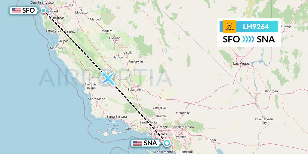 LH9264 Lufthansa Flight Map: San Francisco to Orange County