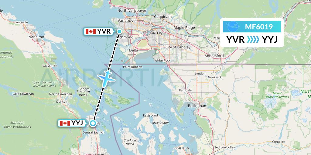 MF6019 Xiamen Airlines Flight Map: Vancouver to Victoria