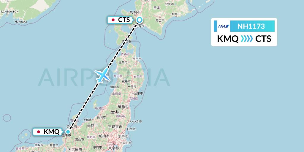 NH1173 All Nippon Airways Flight Map: Komatsu to Sapporo