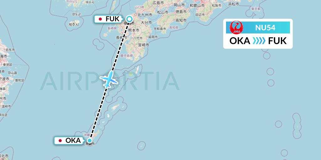 NU54 Japan Transocean Air Flight Map: Naha to Fukuoka