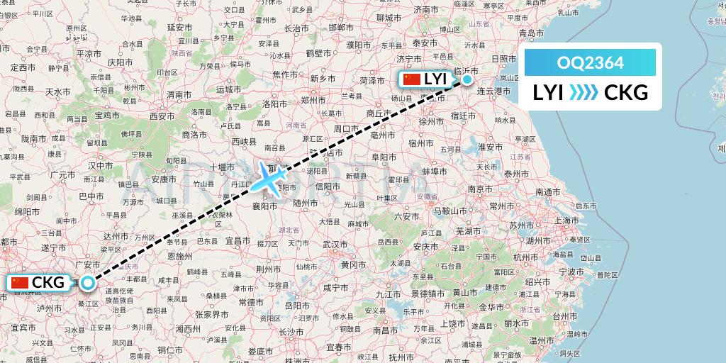 OQ2364 Chongqing Airlines Flight Map: Linyi to Chongqing